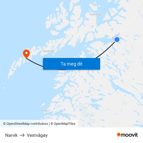 Narvik to Vestvågøy map