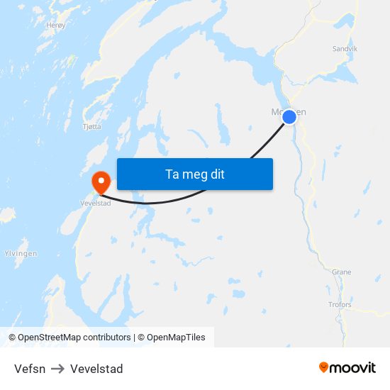 Vefsn to Vevelstad map