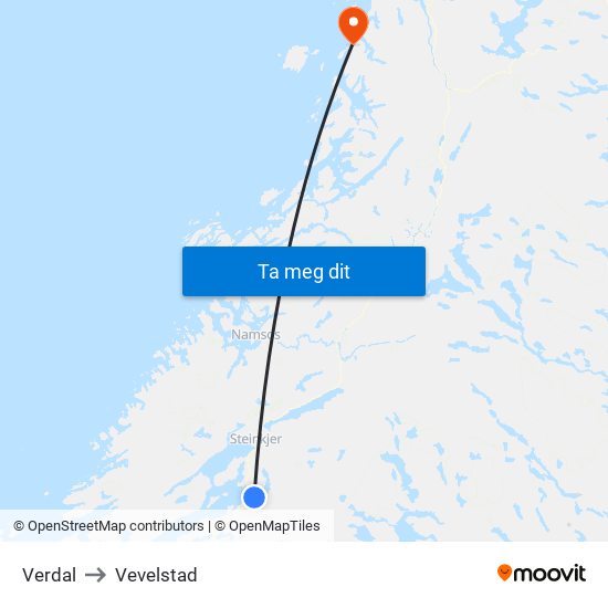 Verdal to Vevelstad map