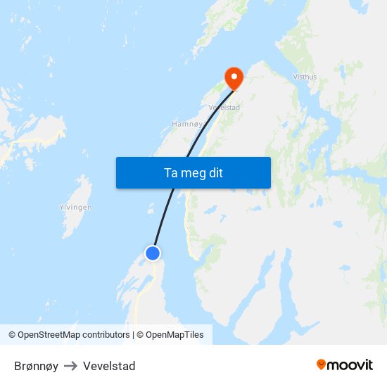 Brønnøy to Vevelstad map
