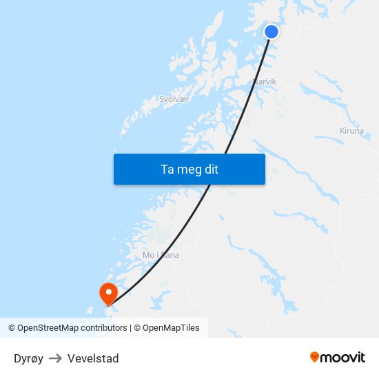 Dyrøy to Vevelstad map