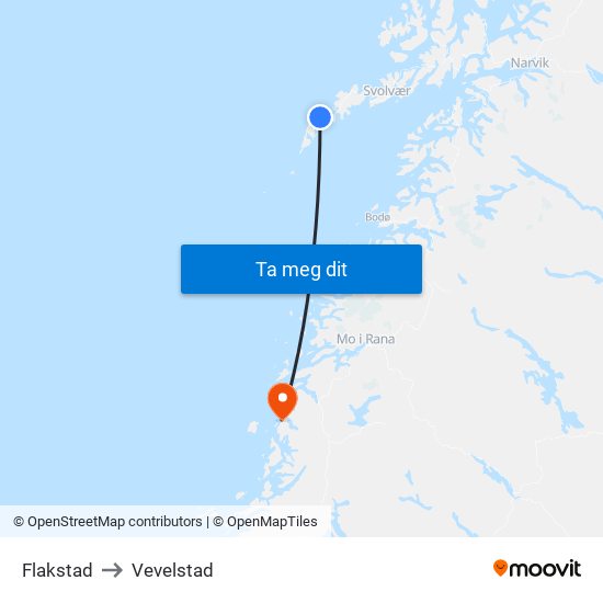 Flakstad to Vevelstad map