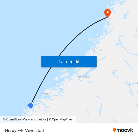 Herøy to Vevelstad map