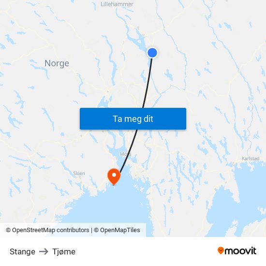 Stange to Tjøme map