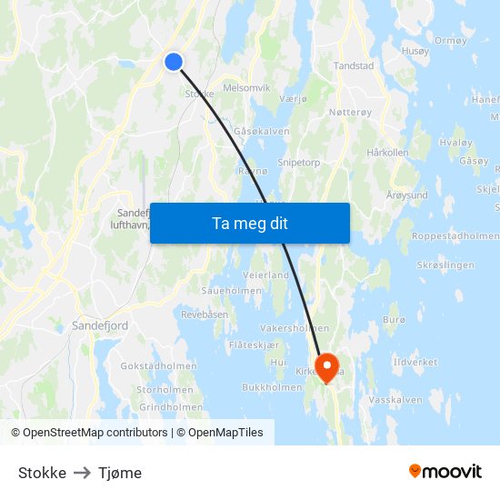 Stokke to Tjøme map