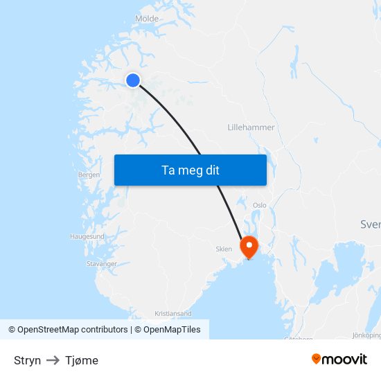 Stryn to Tjøme map
