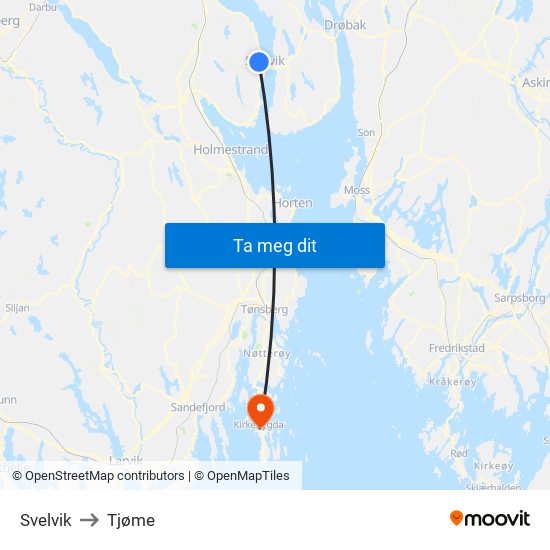 Svelvik to Tjøme map