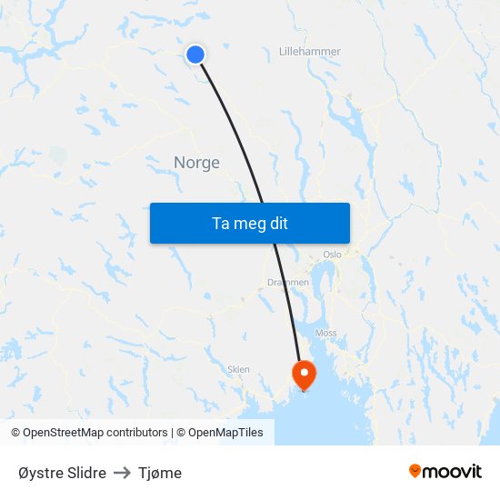 Øystre Slidre to Tjøme map