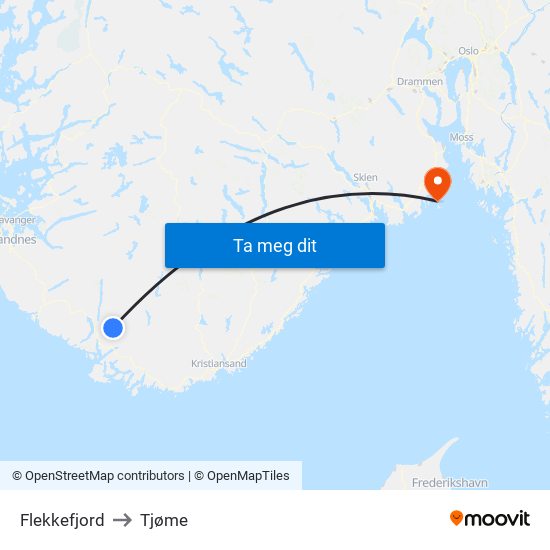 Flekkefjord to Tjøme map