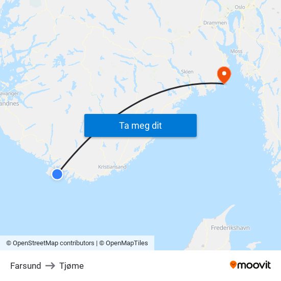 Farsund to Tjøme map