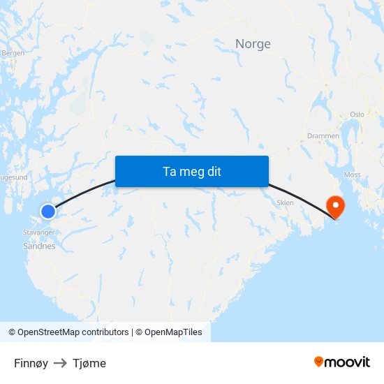 Finnøy to Tjøme map