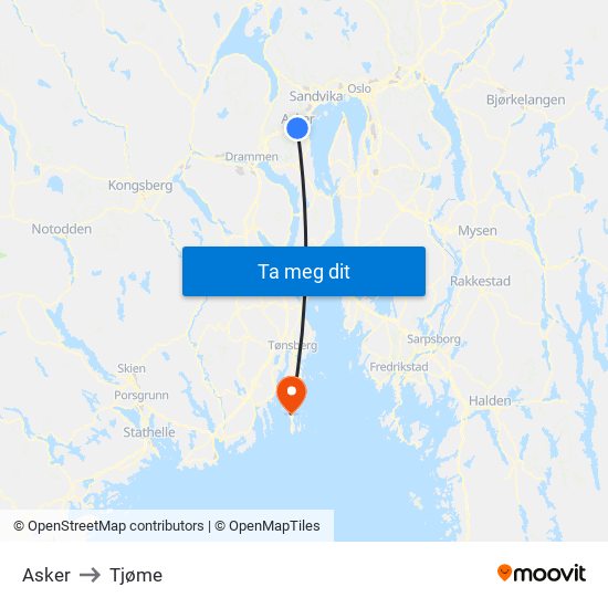 Asker to Tjøme map