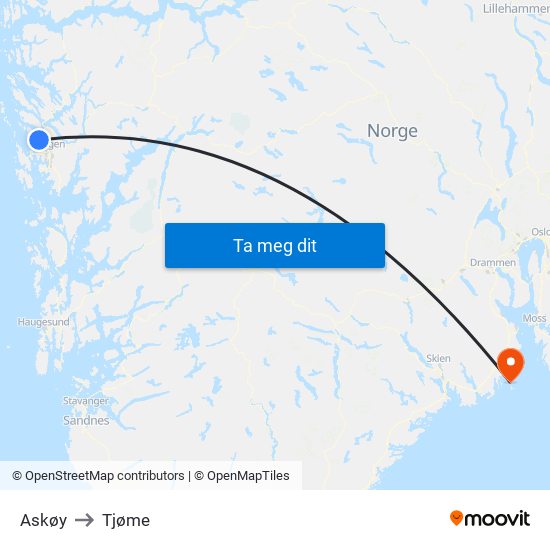 Askøy to Tjøme map