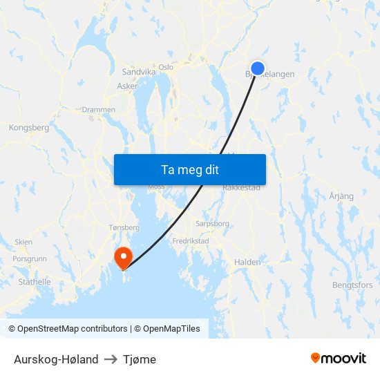 Aurskog-Høland to Tjøme map