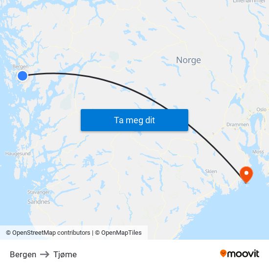 Bergen to Tjøme map
