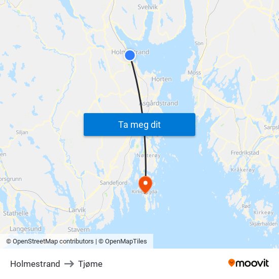 Holmestrand to Tjøme map