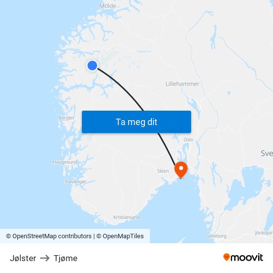 Jølster to Tjøme map