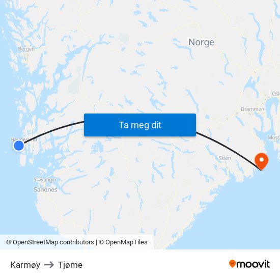 Karmøy to Tjøme map