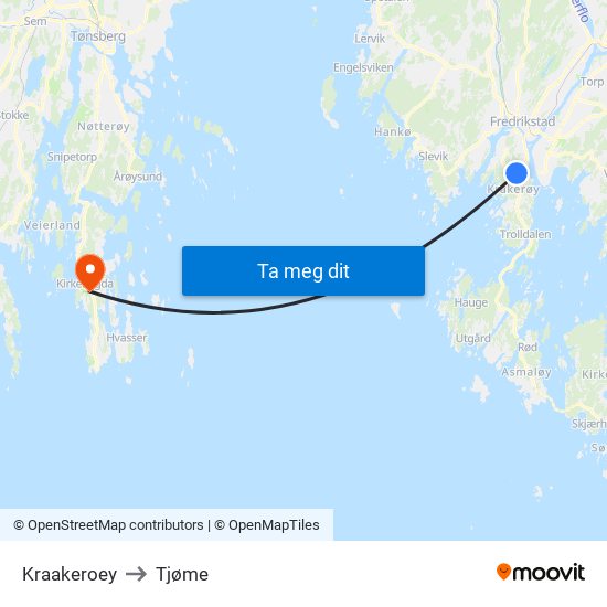 Kraakeroey to Tjøme map