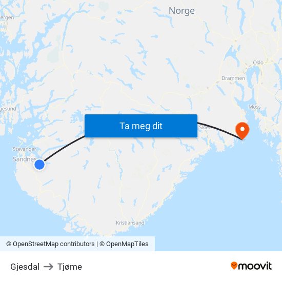 Gjesdal to Tjøme map