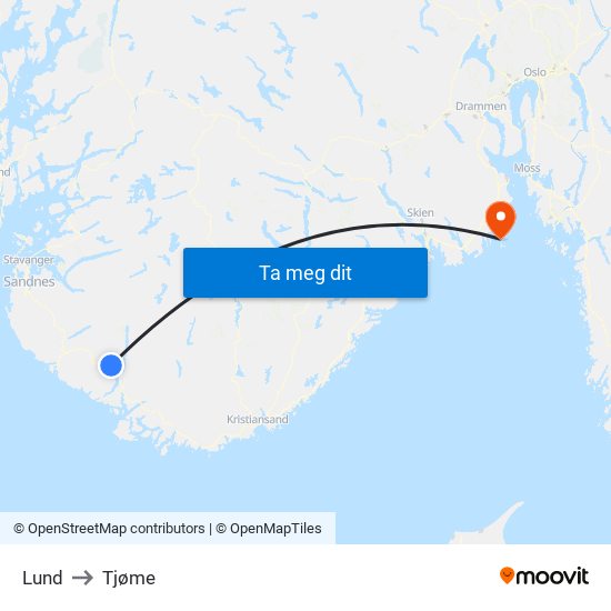 Lund to Tjøme map