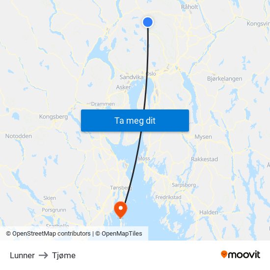 Lunner to Tjøme map
