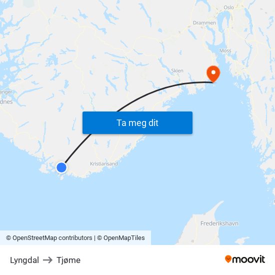 Lyngdal to Tjøme map