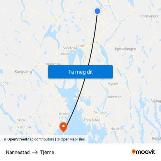 Nannestad to Tjøme map