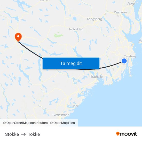 Stokke to Tokke map