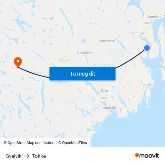 Svelvik to Tokke map