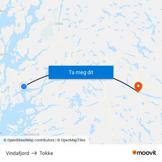 Vindafjord to Tokke map