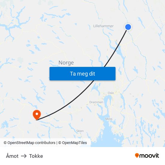 Åmot to Tokke map