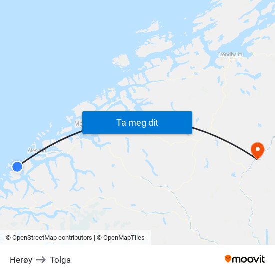Herøy to Tolga map