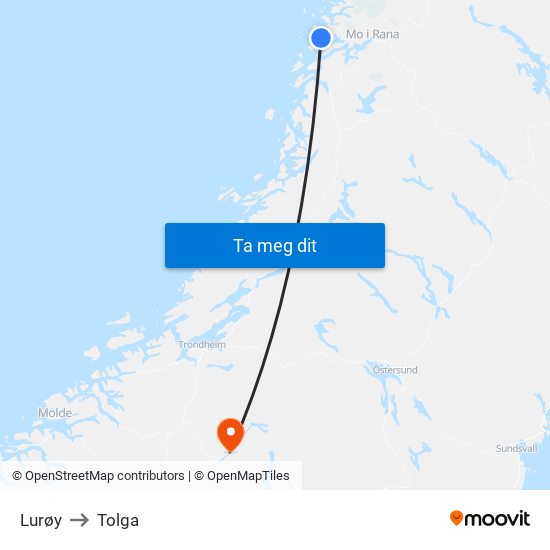 Lurøy to Tolga map