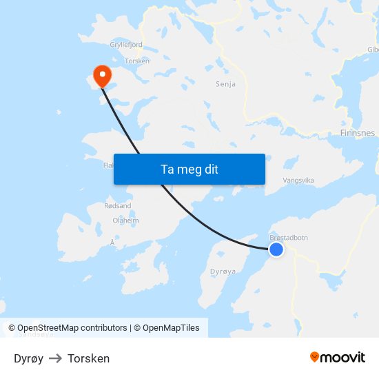 Dyrøy to Torsken map