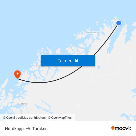 Nordkapp to Torsken map