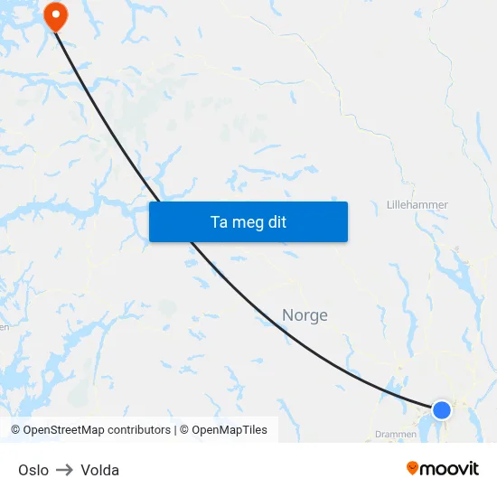 Oslo to Volda map