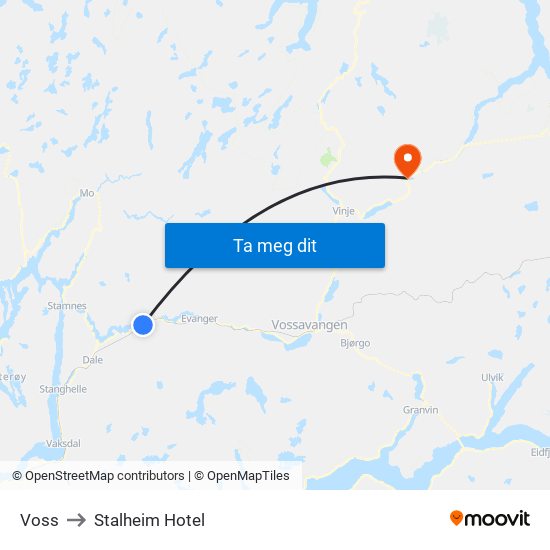 Voss to Stalheim Hotel map