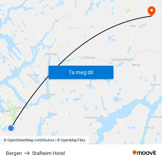 Bergen to Stalheim Hotel map