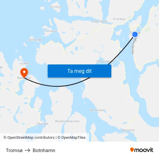 Tromsø to Botnhamn map
