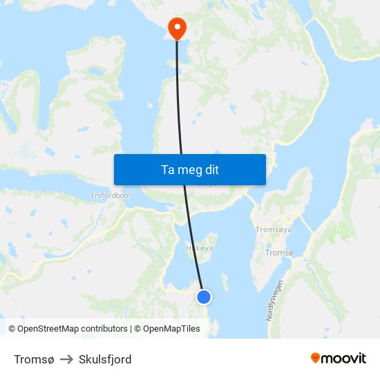 Tromsø to Skulsfjord map