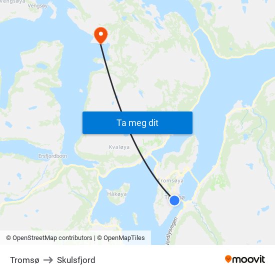 Tromsø to Skulsfjord map
