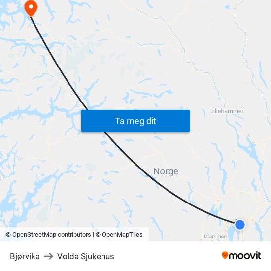 Bjørvika to Volda Sjukehus map