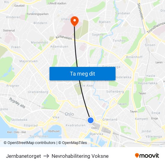 Jernbanetorget to Nevrohabilitering Voksne map