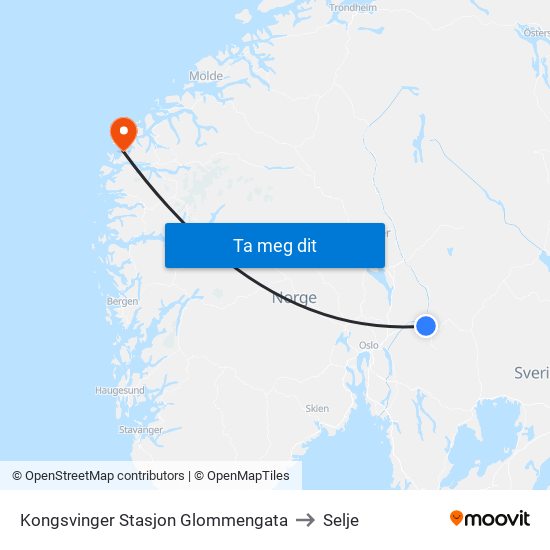 Kongsvinger Stasjon Glommengata to Selje map