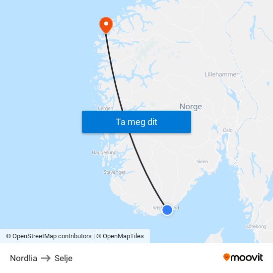 Nordlia to Selje map