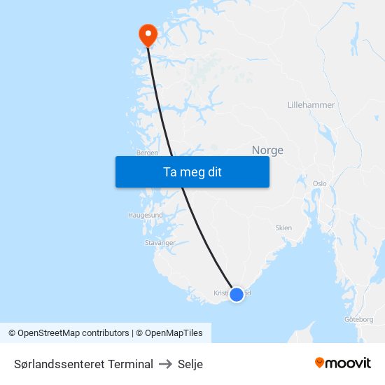 Sørlandssenteret Terminal to Selje map