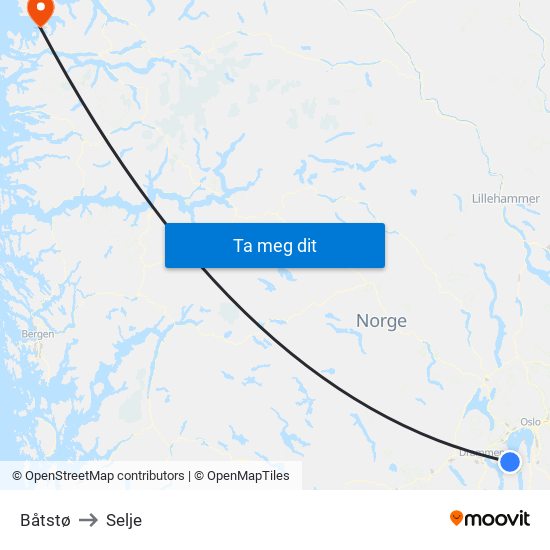 Båtstø to Selje map