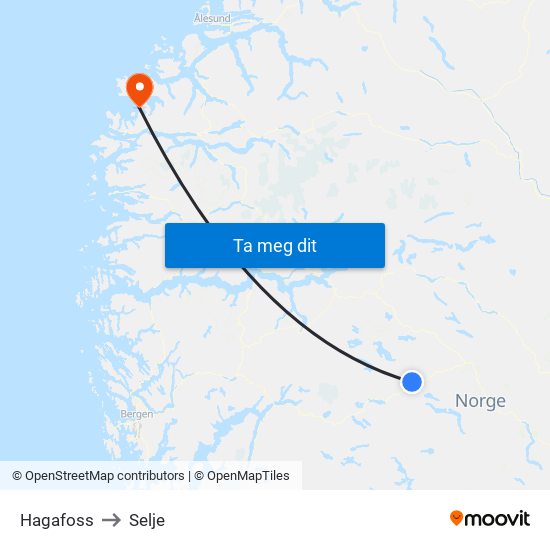 Hagafoss to Selje map