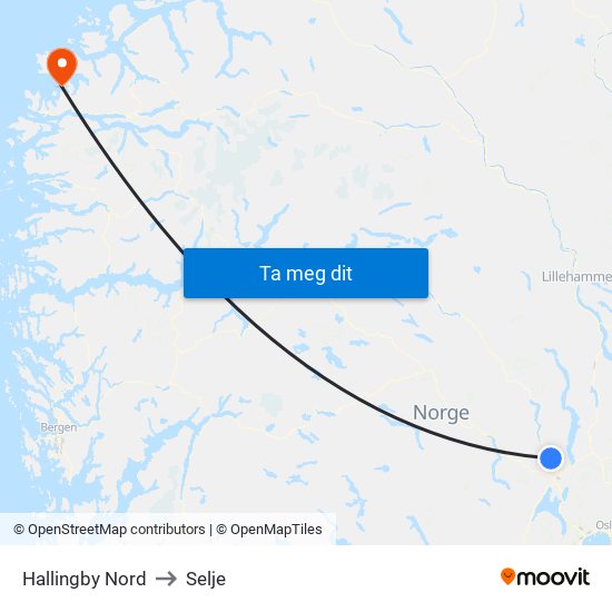 Hallingby Nord to Selje map